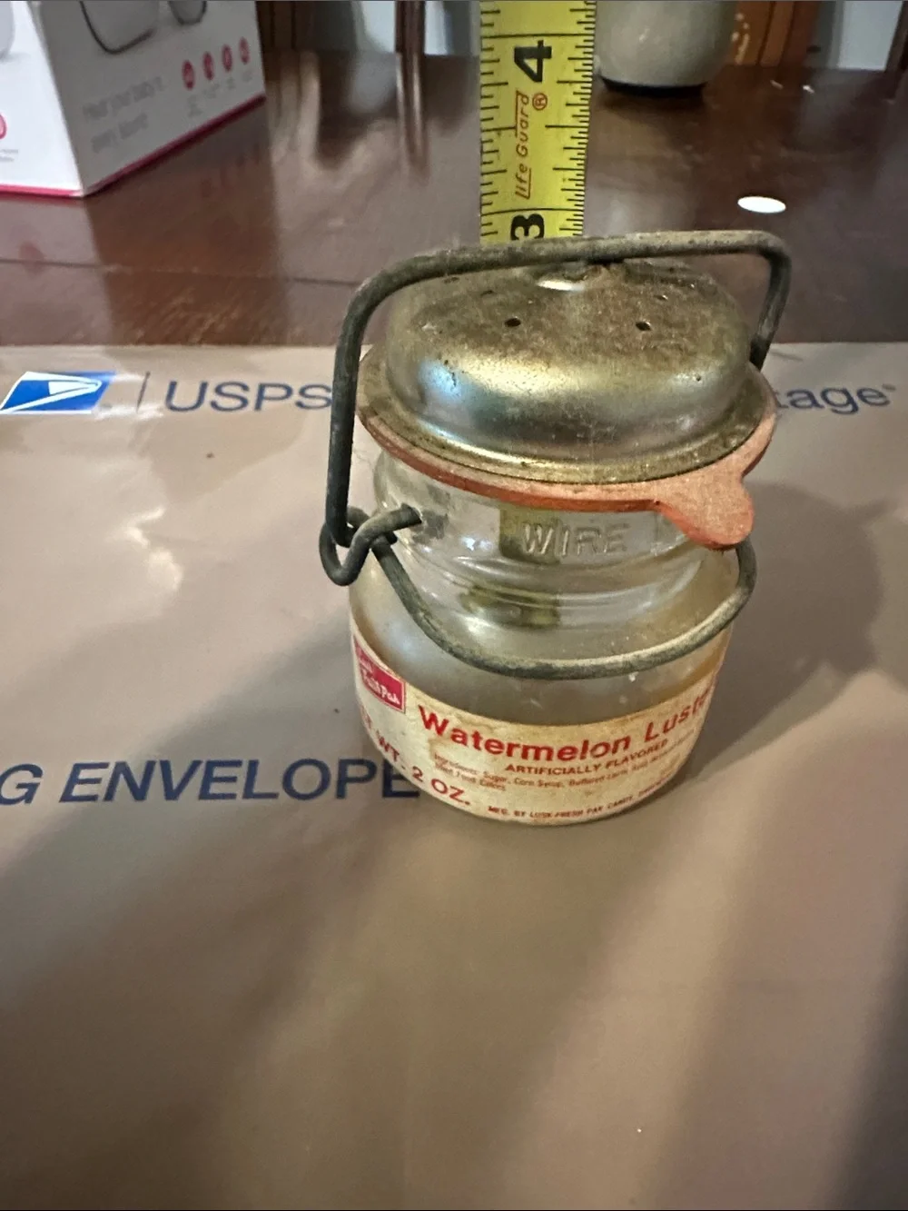 Vintage Lusk Fresh Pak Watermelon Lusters Candy Jar 1893 FP Wire Bail